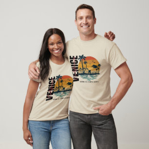 Kalifornischer Strand Sonnenuntergang Retro Palmen T-Shirt