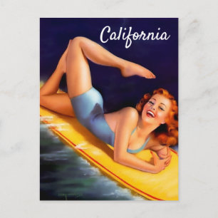 Kalifornisches Surfergirl Vintage Pin up Postkarte