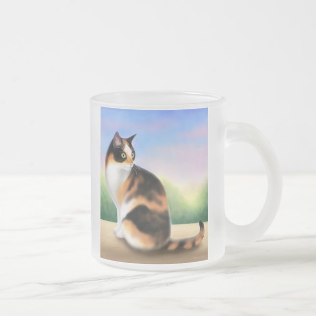 Kaliko-Katze an der Sonnenuntergang-Kaffee-Tasse Mattglastasse (Rechts)