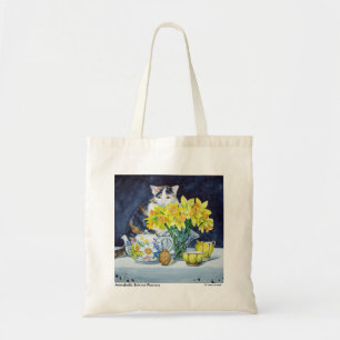 Kaliko-Katze hinter Blumen-Taschen-Tasche Tragetasche