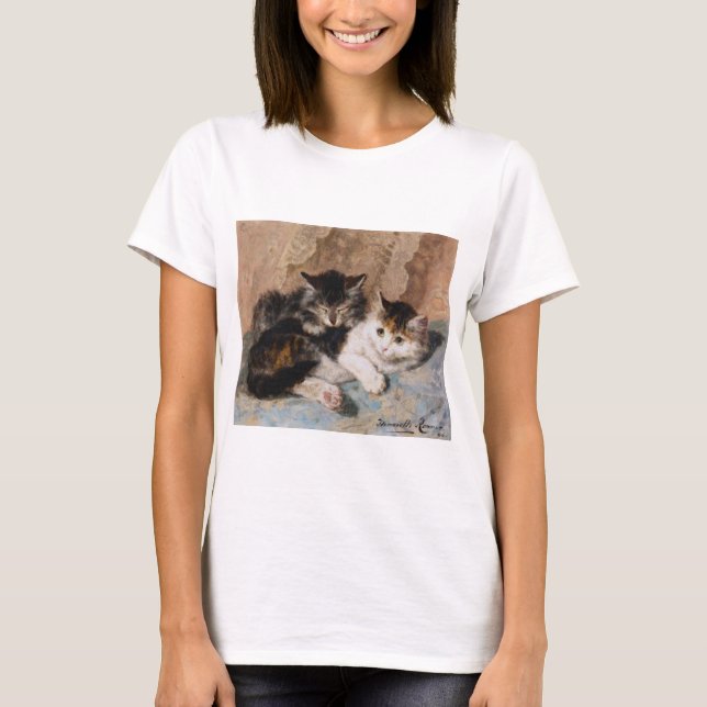 Kaliko-Katze und graue Kätzchen-Kunst-Malerei T-Shirt (Vorderseite)