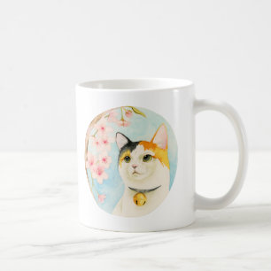 Kaliko-Katzen-und Kirschblüten-BlumeWatercolor Kaffeetasse
