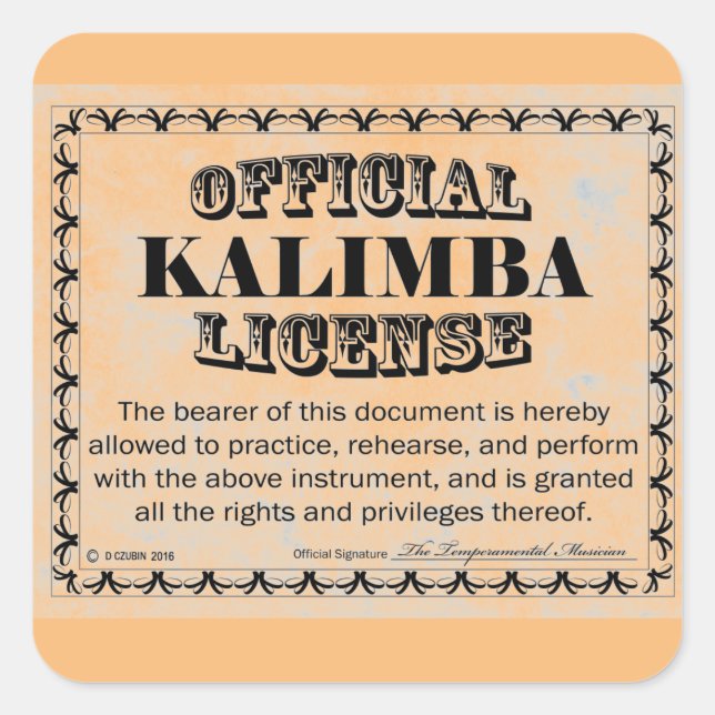 Kalimba License Square Aufkleber (Vorderseite)