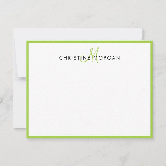 Kalkgrün, einfache schlichte minimalistische Monog Mitteilungskarte (Vorderseite)