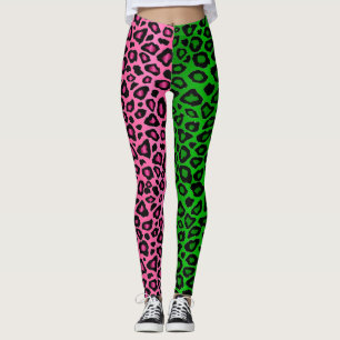 Kalkgrün - Hot Pink Leopard Animal  Leggings