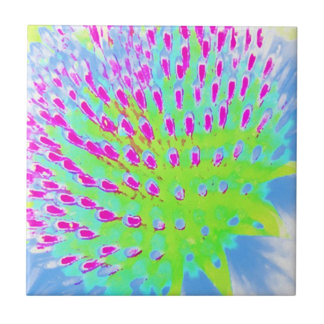 Kalkgrün und Lila Abstrakte Kone-Blume Fliese (Vorderseite)