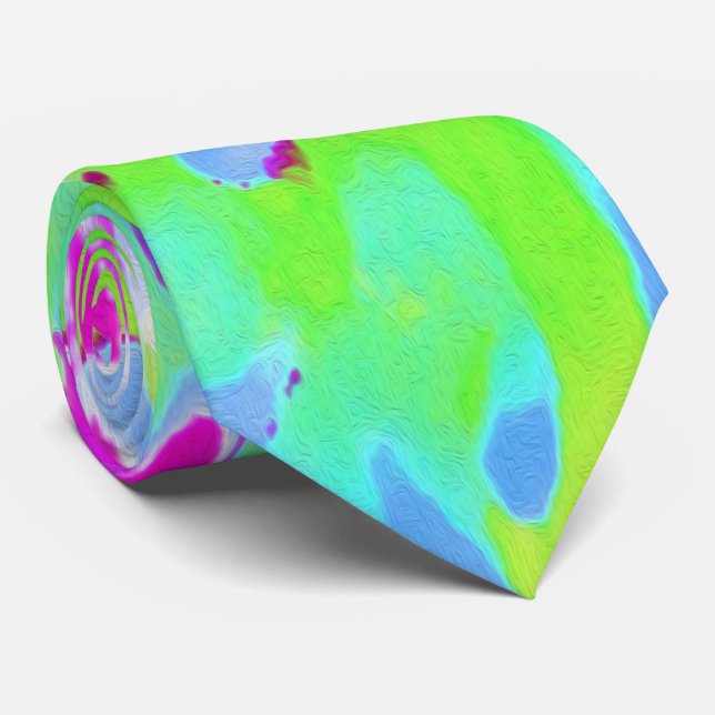 Kalkgrün und Lila Abstrakte Kone-Blume Krawatte (Gerollt)
