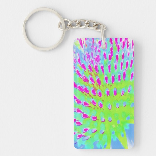 Kalkgrün und Lila Abstrakte Kone-Blume Schlüsselanhänger (Vorderseite)