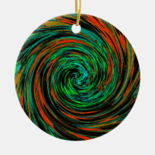 Kalkgrün und orange Abstrakter Retrowirbel Keramik Ornament