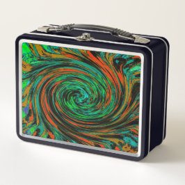 Kalkgrün und orange Abstrakter Retrowirbel Metall Brotdose