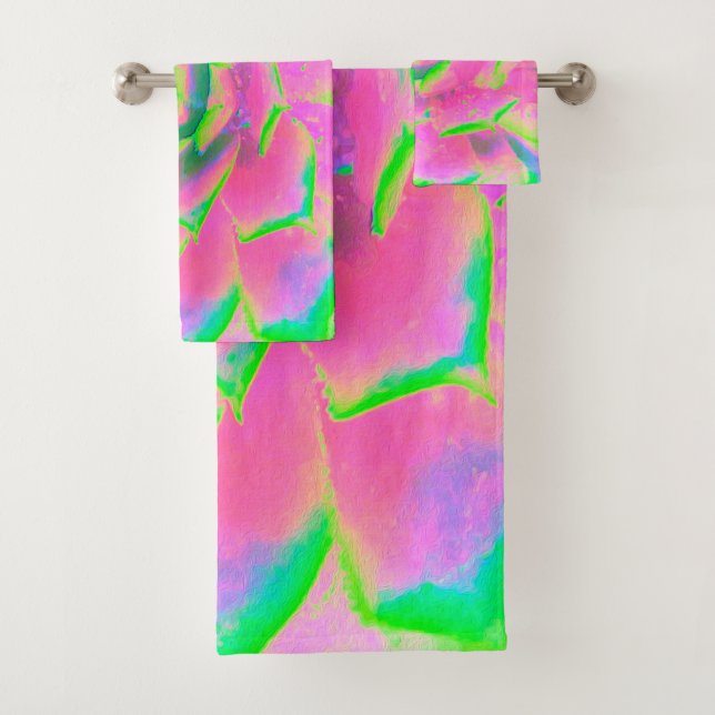 Kalkgrün und rosa Sukkulent Sedum Rosette Badhandtuch Set (Insitu)