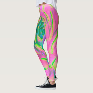 Kalkgrün und rosa Sukkulent Sedum Rosette Leggings
