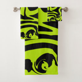 Kalkgrün und schwarz-Retromarmorwirbel Badhandtuch Set