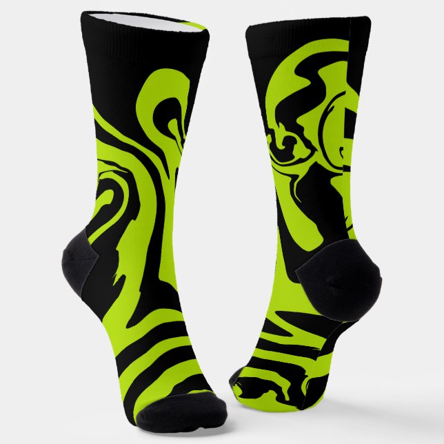 Kalkgrün und schwarz-Retromarmorwirbel Socken (Gewinkelt)