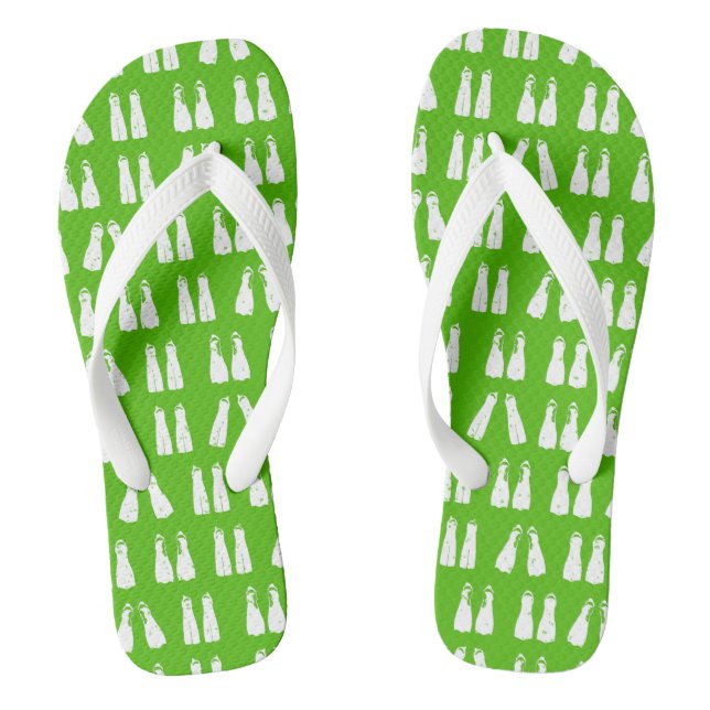 Kalkgrün und Weiß Flipper Gemustert Flip Flops (Fußbett)