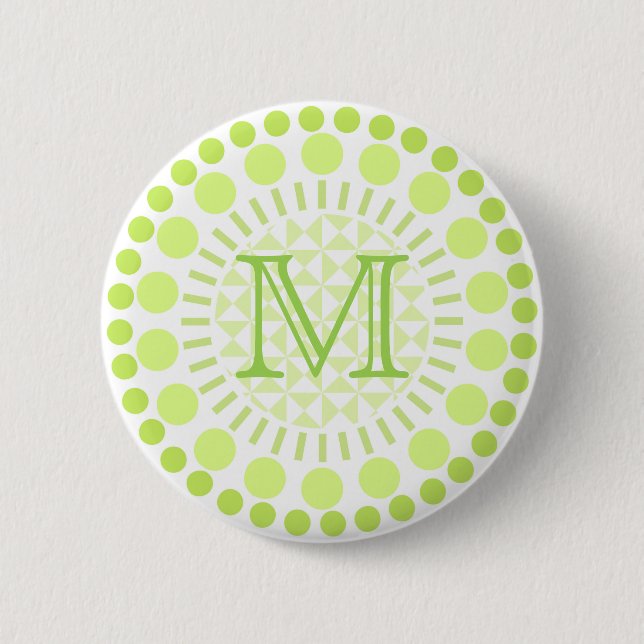 Kalkgrüne Kreise Anpassbare Monogramm-Abzeichen Button (Vorderseite)