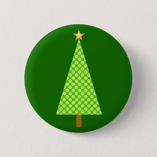 Kalkgrüne Polka Punkt moderner Weihnachtsbaum Button (Vorderseite)