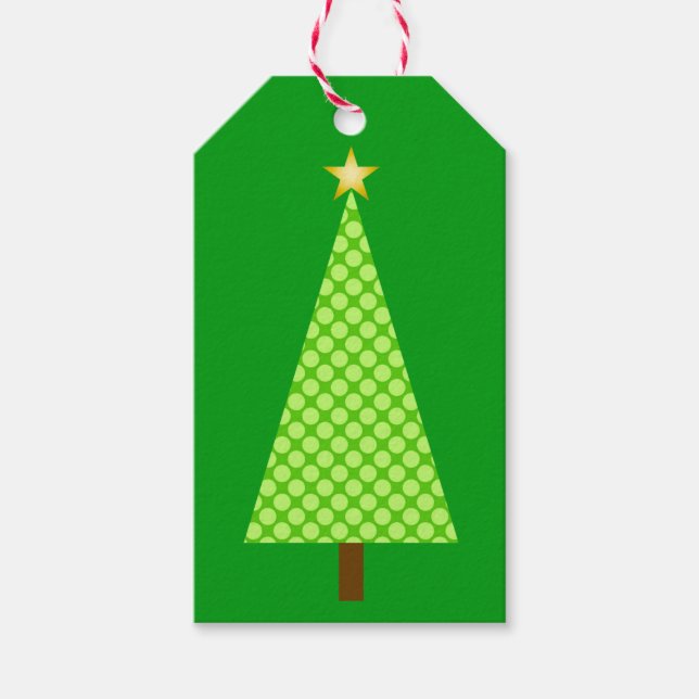 Kalkgrüne Polka Punkt moderner Weihnachtsbaum Geschenkanhänger (Vorderseite)
