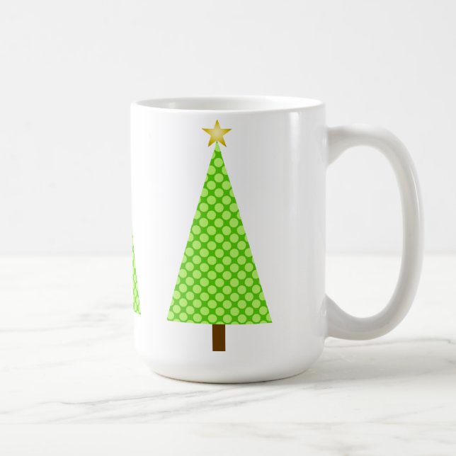 Kalkgrüne Polka Punkt moderner Weihnachtsbaum Kaffeetasse (Rechts)