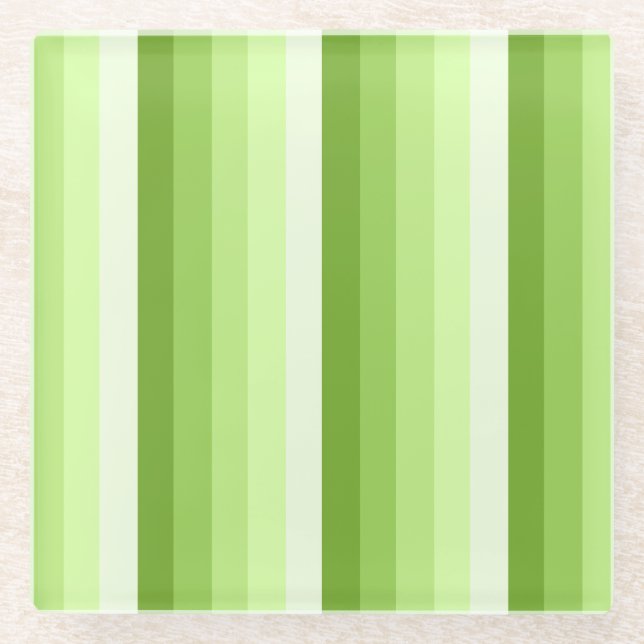 Kalkgrüne Schattenstreifen Glasuntersetzer (Vorderseite)