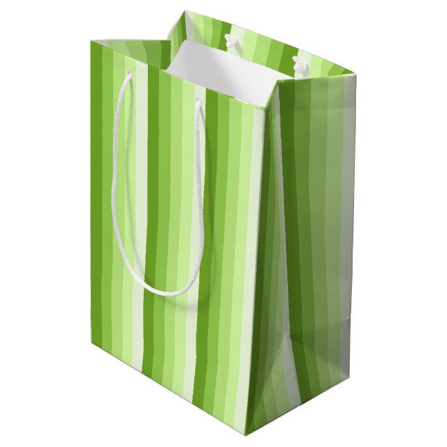 Kalkgrüne Schattenstreifen Mittlere Geschenktüte (Rückseite Schrägansicht)