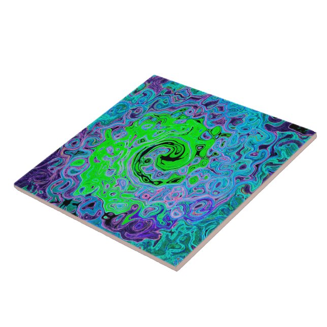 Kalkgrüner Groovy Abstrakt Retro Liquid Swirl Fliese (Seite)