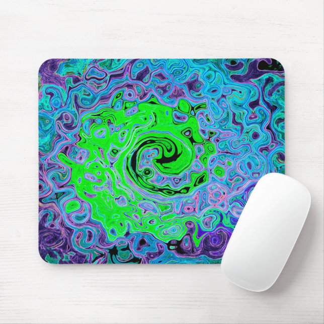 Kalkgrüner Groovy Abstrakt Retro Liquid Swirl Mousepad (Mit Mouse)