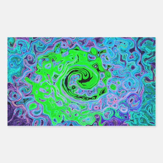 Kalkgrüner Groovy Abstrakt Retro Liquid Swirl Rechteckiger Aufkleber (Vorderseite)