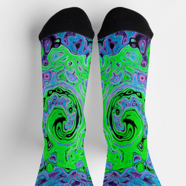 Kalkgrüner Groovy Abstrakt Retro Liquid Swirl Socken (Oben)