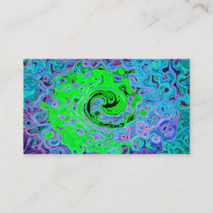 Kalkgrüner Groovy Abstrakt Retro Liquid Swirl Visitenkarte