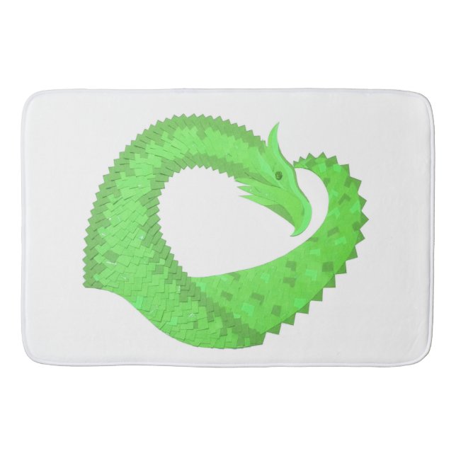 Kalkgrüner Herzdrache auf Weiß Badematte (Vorderseite)