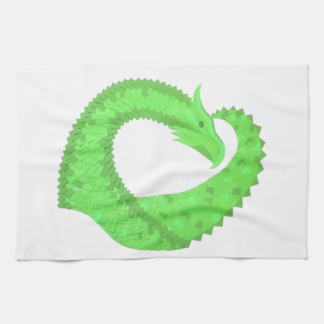 Kalkgrüner Herzdrache auf Weiß Geschirrtuch (Horizontal)