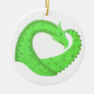 Kalkgrüner Herzdrache auf Weiß Keramikornament