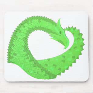 Kalkgrüner Herzdrache auf Weiß Mousepad