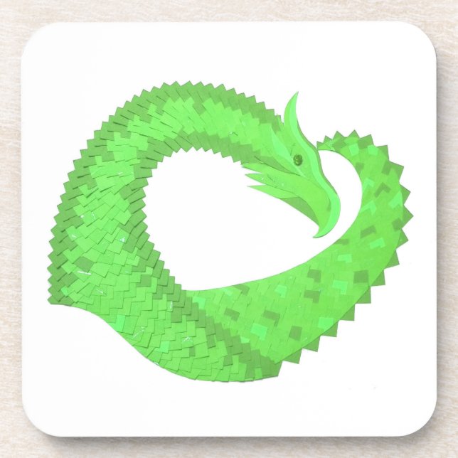 Kalkgrüner Herzdrache auf Weiß Untersetzer (Vorderseite)
