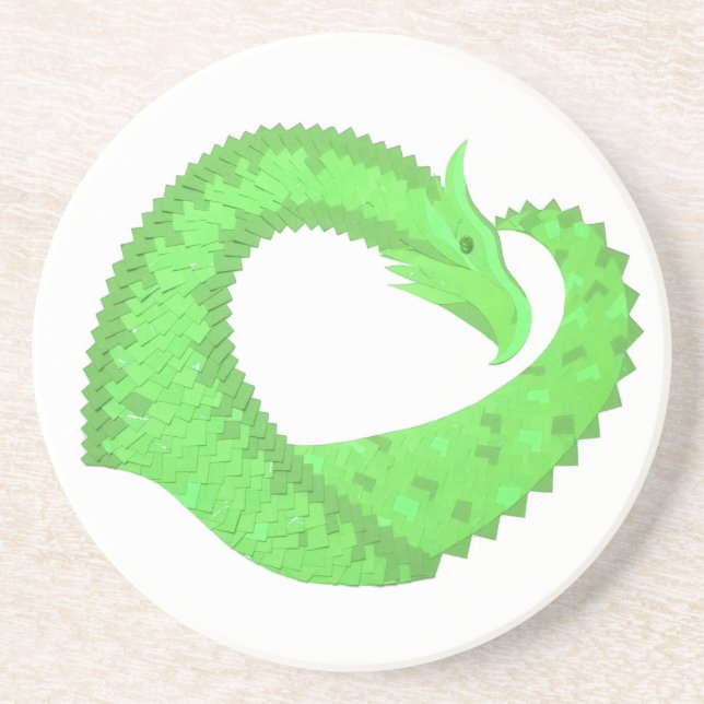 Kalkgrüner Herzdrache auf Weiß Untersetzer (Vorne)