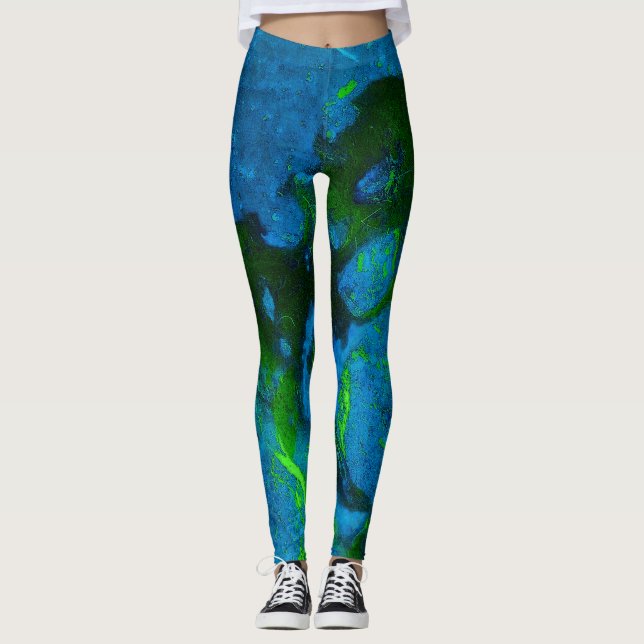 Kalkstein Abstrakt in Grüntönen und Aqua-Blues Leggings (Vorderseite)