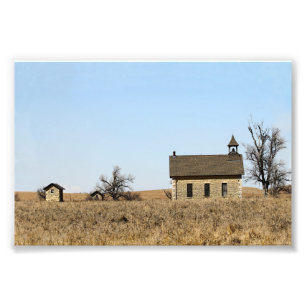 Kalkstein Bichet Einzimmer-Schulhaus, Kansas Fotodruck