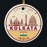 Kalkutta India City Skyline Emblem Keramik Ornament<br><div class="desc">Kalkutta minimalistisches,  farbenfrohes Kunstdesign mit Denkmälern und Sehenswürdigkeiten der Stadt in Indien.</div>