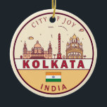Kalkutta India City Skyline Emblem Keramik Ornament<br><div class="desc">Kalkutta minimalistisches,  farbenfrohes Kunstdesign mit Denkmälern und Sehenswürdigkeiten der Stadt in Indien.</div>
