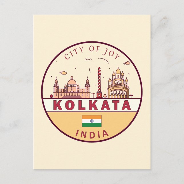 Kalkutta India City Skyline Emblem Postkarte (Vorderseite)