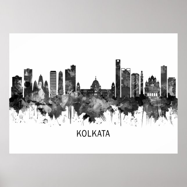 Kalkutta West Bengalisch Skyline BW Poster (Vorne)