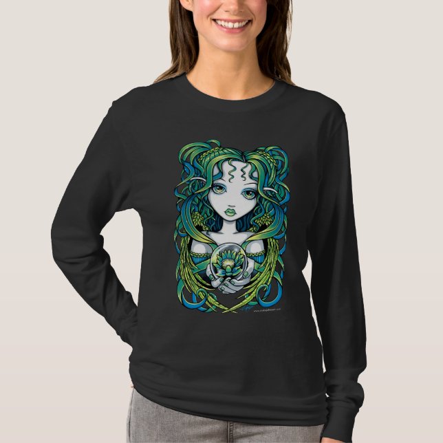 "Kallan" grüne Lotus Wasser-Engels-Spitze T-Shirt (Vorderseite)