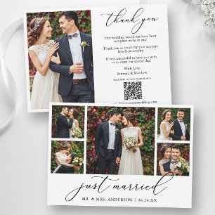Kalligrafie 6 Foto Gerade verheiratet QR-Code Hoch Dankeskarte