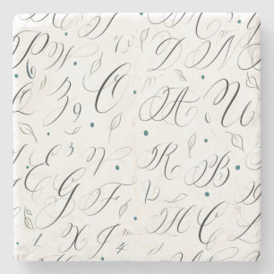 Kalligrafie Alphabet und Schnörkel Marmor Unterse Steinuntersetzer