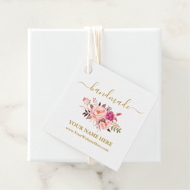 Kalligrafie Aquarell Rosa Blütenfarben Handmade Go Geschenkanhänger (Beispiel)