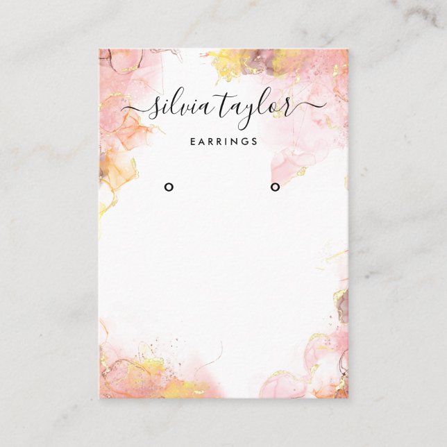 Kalligrafie Art Blush Pink Earring Grafikkarte Visitenkarte (Vorderseite)