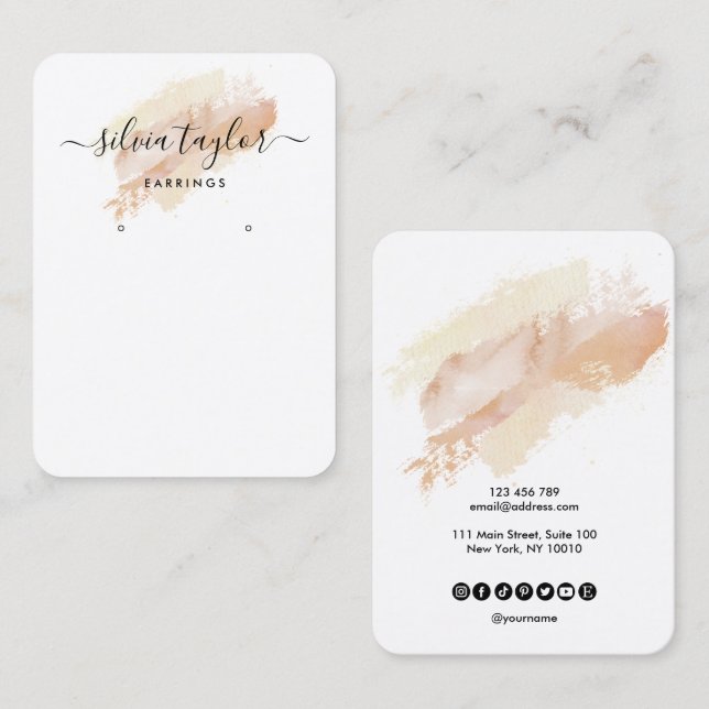 Kalligrafie Art Ohrring-Display-Karte beige Visitenkarte (Vorne/Hinten)