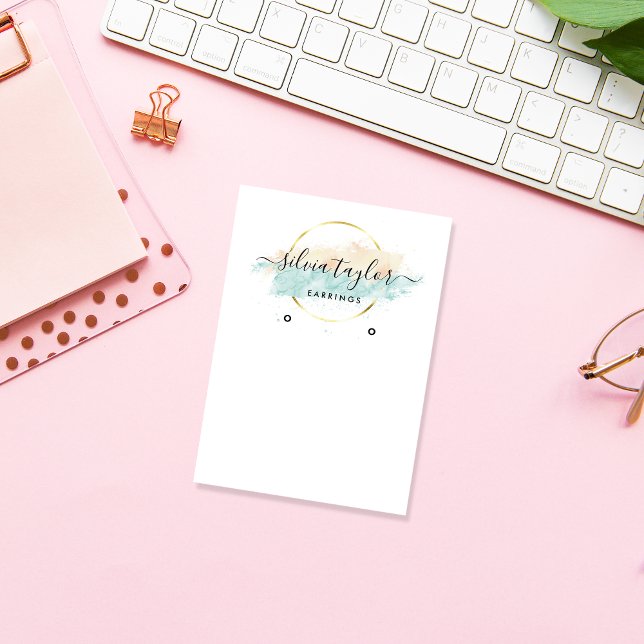 Kalligrafie Art Ohrring-Display-Karte beige Visitenkarte (Von Creator hochgeladen)