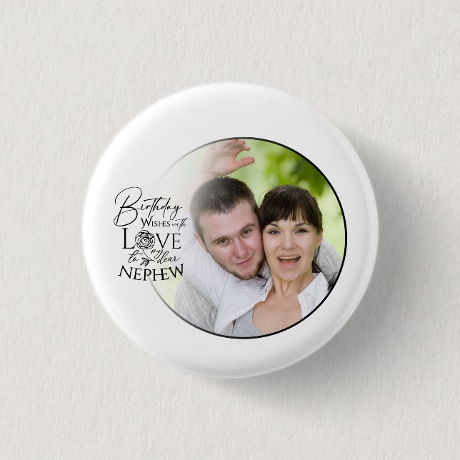 Kalligrafie Benutzerdefiniertes Foto Geburtstag Fü Button (Vorderseite)
